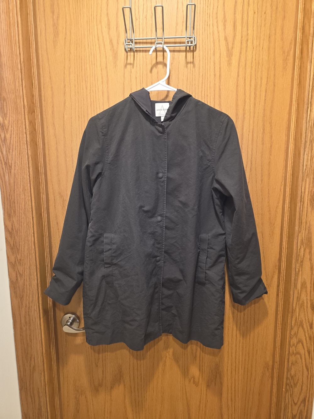 Anne Klein Charcoal Hooded Trench Coat
